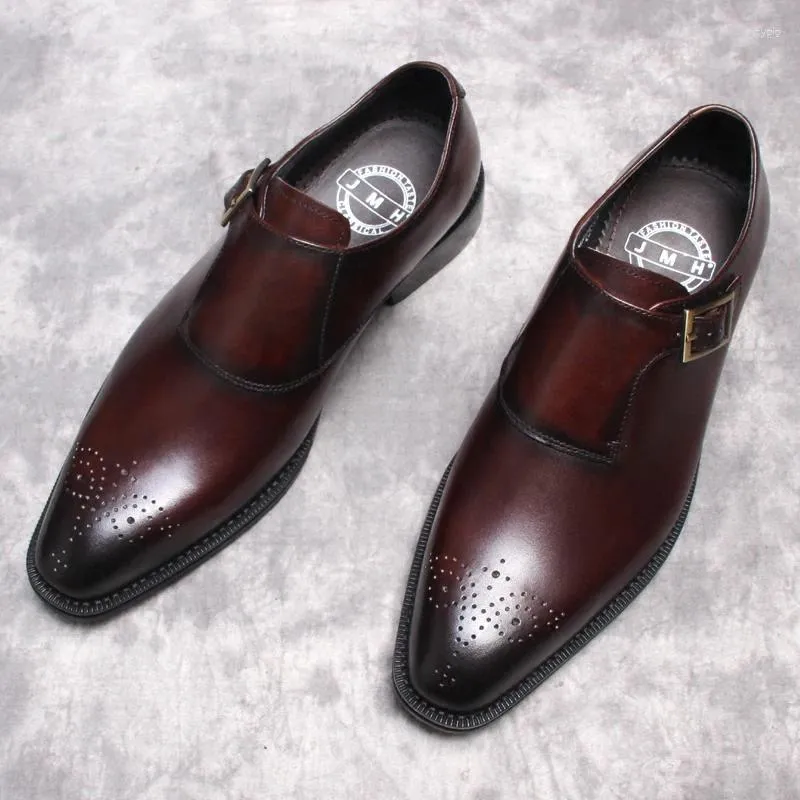 Scarpe eleganti neri bordeaux da uomo affari uomini autentica vera pelle fibbia casual per feste di nozze da uomo oxford