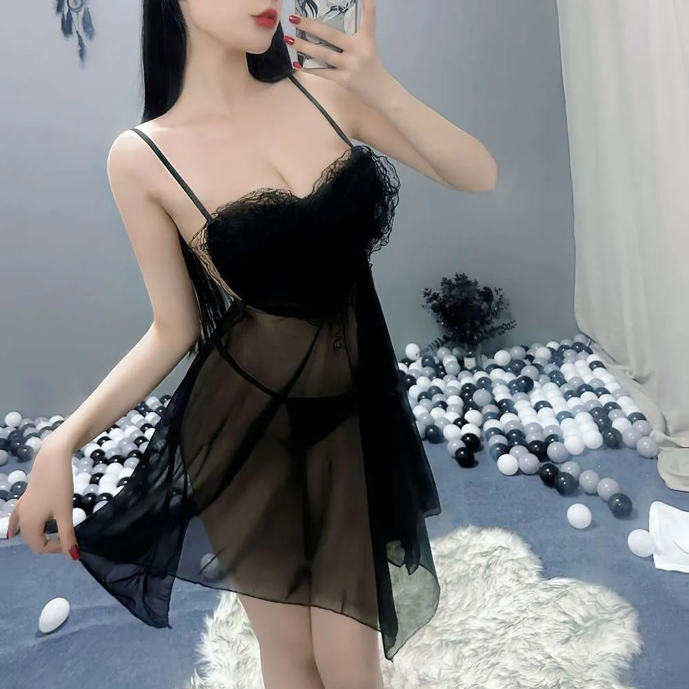 Fun Lingerie, Sexy Love Long Skirt, Black Mesh, Transparent Suspender, Sleeping Dress, Fun Set