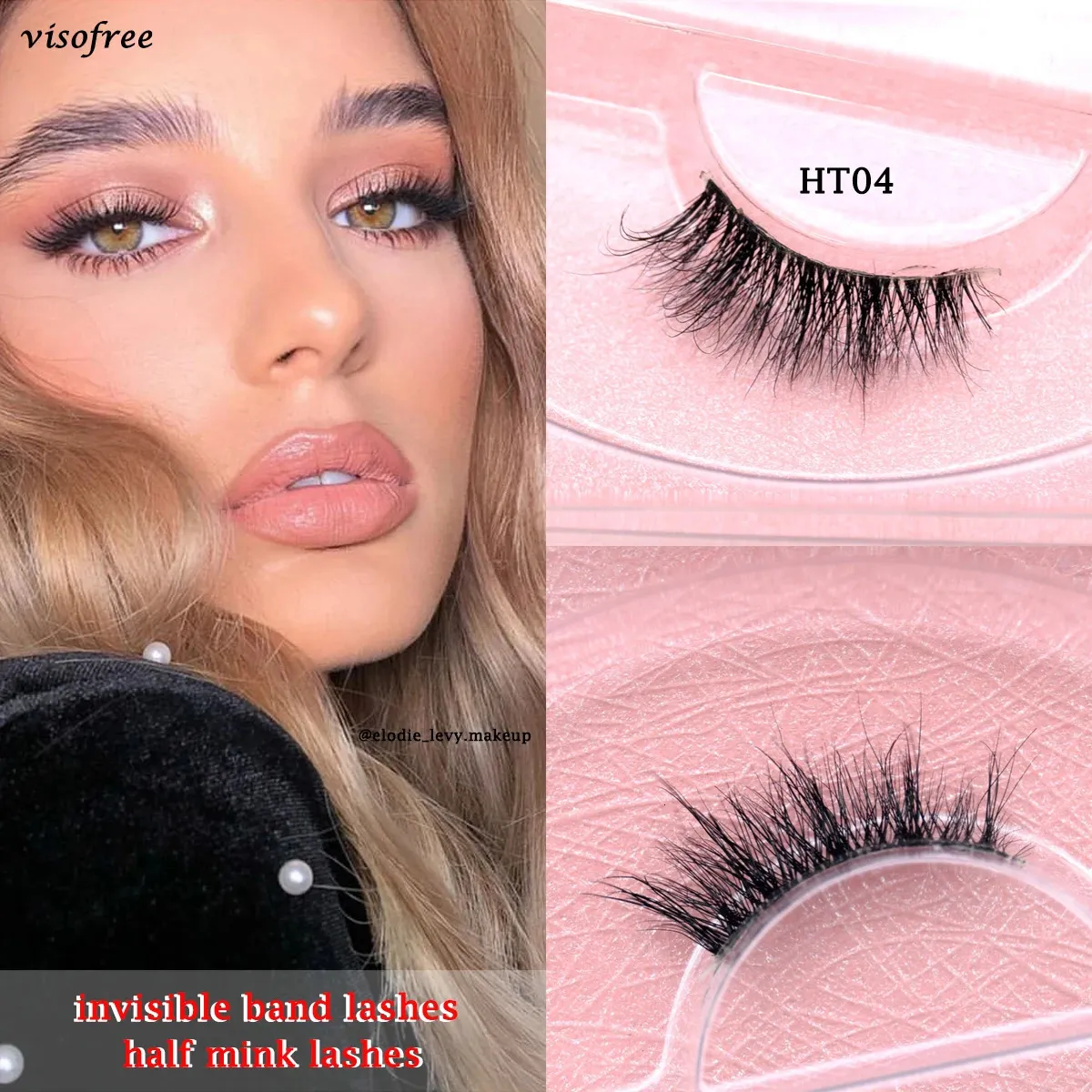 Visofree Half Lashes Transparent Stalk Invisible Band Mink.