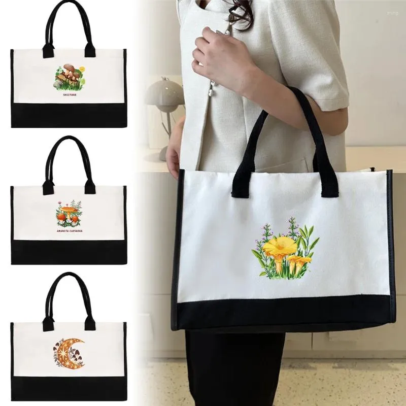 Сумки для покупок портативные женские портативные сумки многоразового использования и экологически чистого схема печати серии джут -грибов