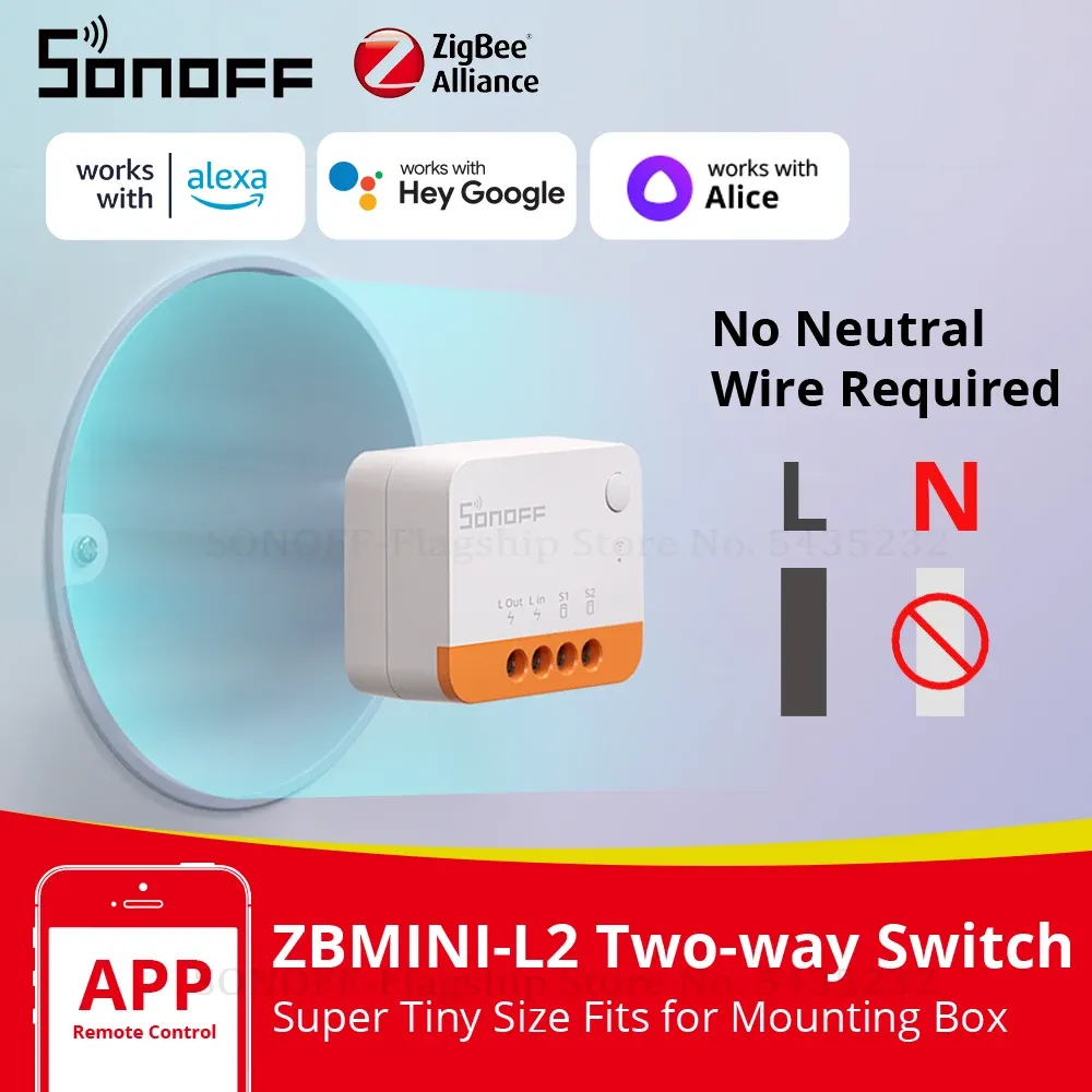 SONOFF SONOFF ZBMINIL2 ZIGBEE SMART SWITCH Mini Body Body DIY Controle de 2 Way Sem fio Neutro Necessário Necessário com Alexa Google Home Alice