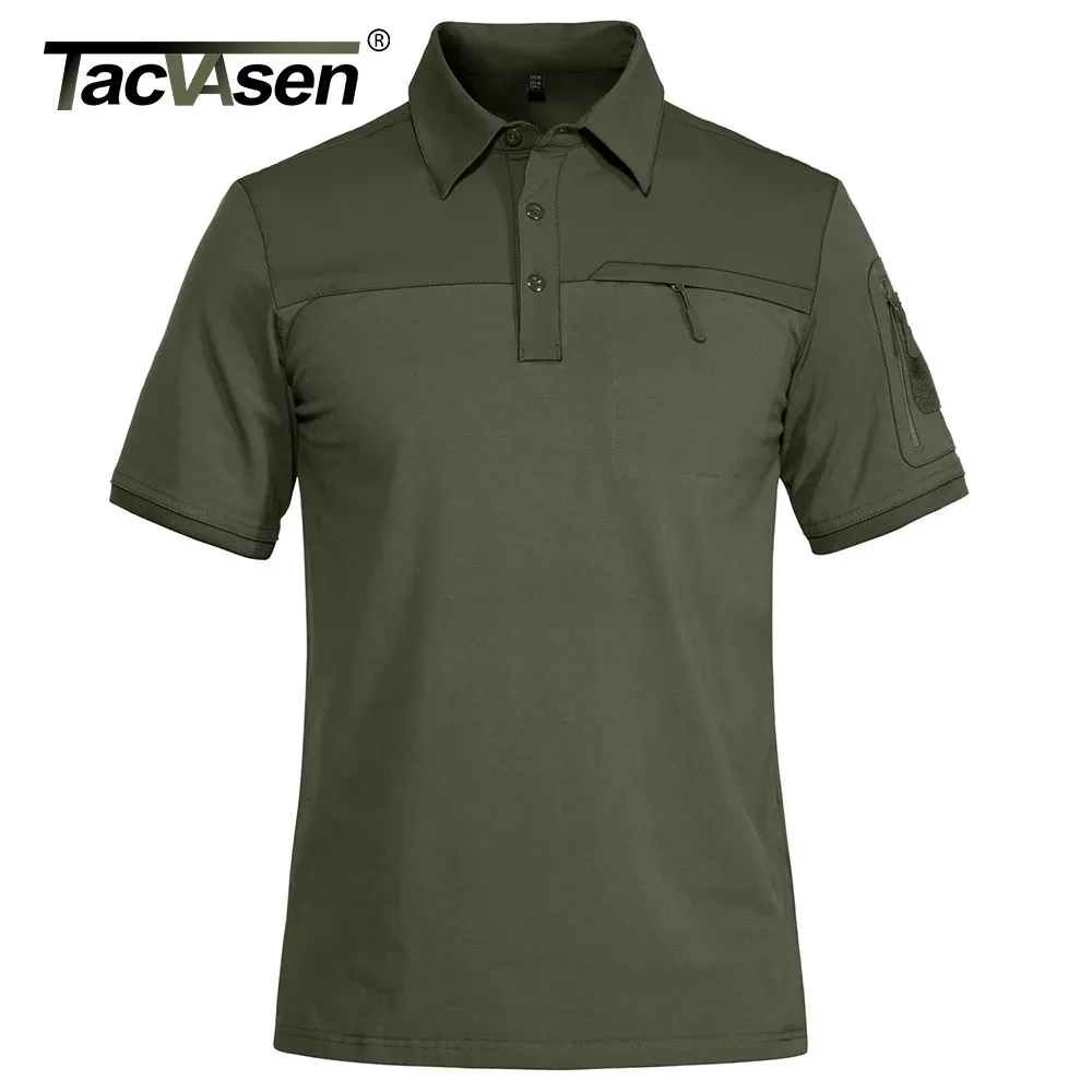 Tacvasen med 2 blixtlåsfickor t-shirts Mens Tactical Short Sleeve Polos skjortor Casual Team Work Golf Tops Man Clothing 240420