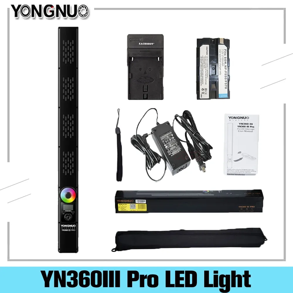 Accessoires Yongnuo YN360 III Pro Handheld Stick LED VIDEO VIDEO TOUCK Réglage Réglage de Bicolo 3200K à 5500k Éclairage de remplissage RVB avec télécommande par application