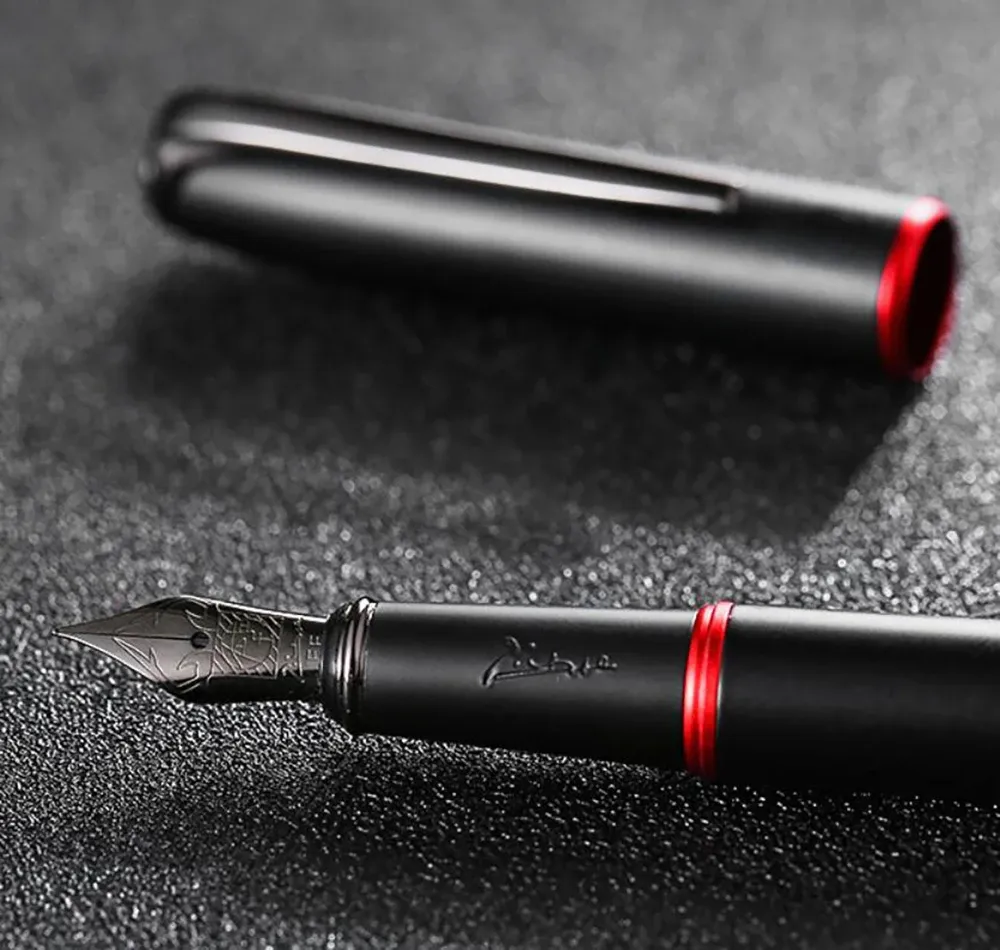 ペン新しいピカソブラックメタルファウンテンペンブラックEF/M/BENTNIB 0.38/0.6/1.0mm赤リングマットバレルオフィスビジネスギフトインクペン