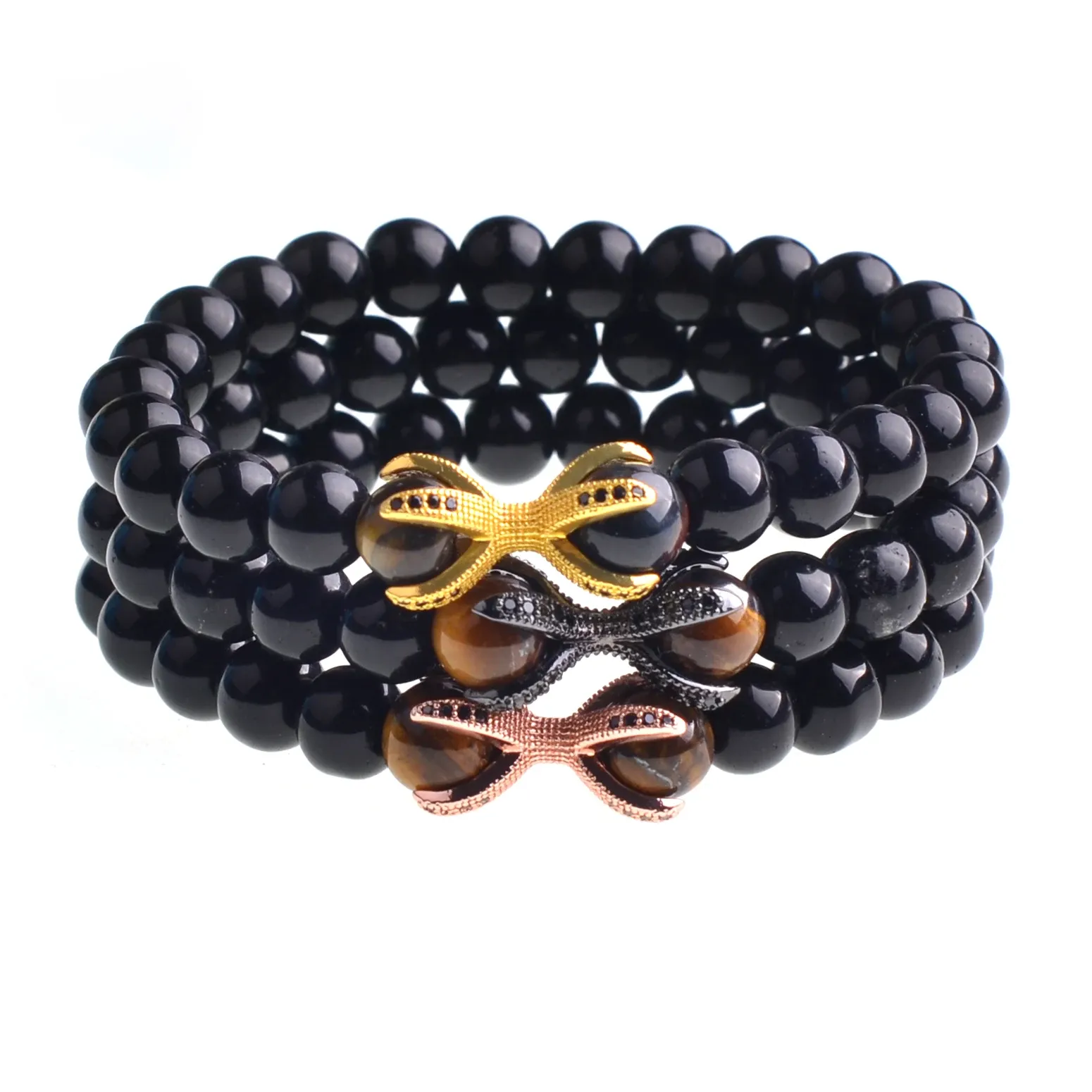 Strands 12PCS/LOT 2018 New Style Design Stone women Lucky Bracelet 8mm Tiger eye Charms Peanut Black Onyx 8MM Bracelet Lol