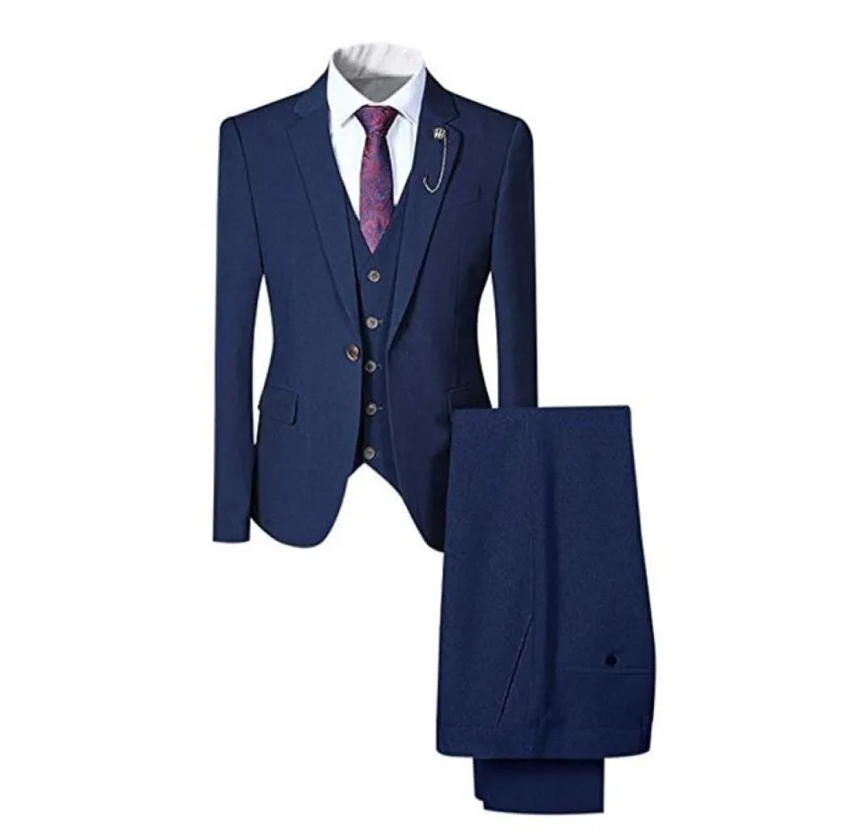 2018 Dark Navy Satin Men039S Suit Clasic Fit 3 -Pieces Mens Suit Blazer One Button Tuxedo Business Wedding Party Jacketpantsve1361937