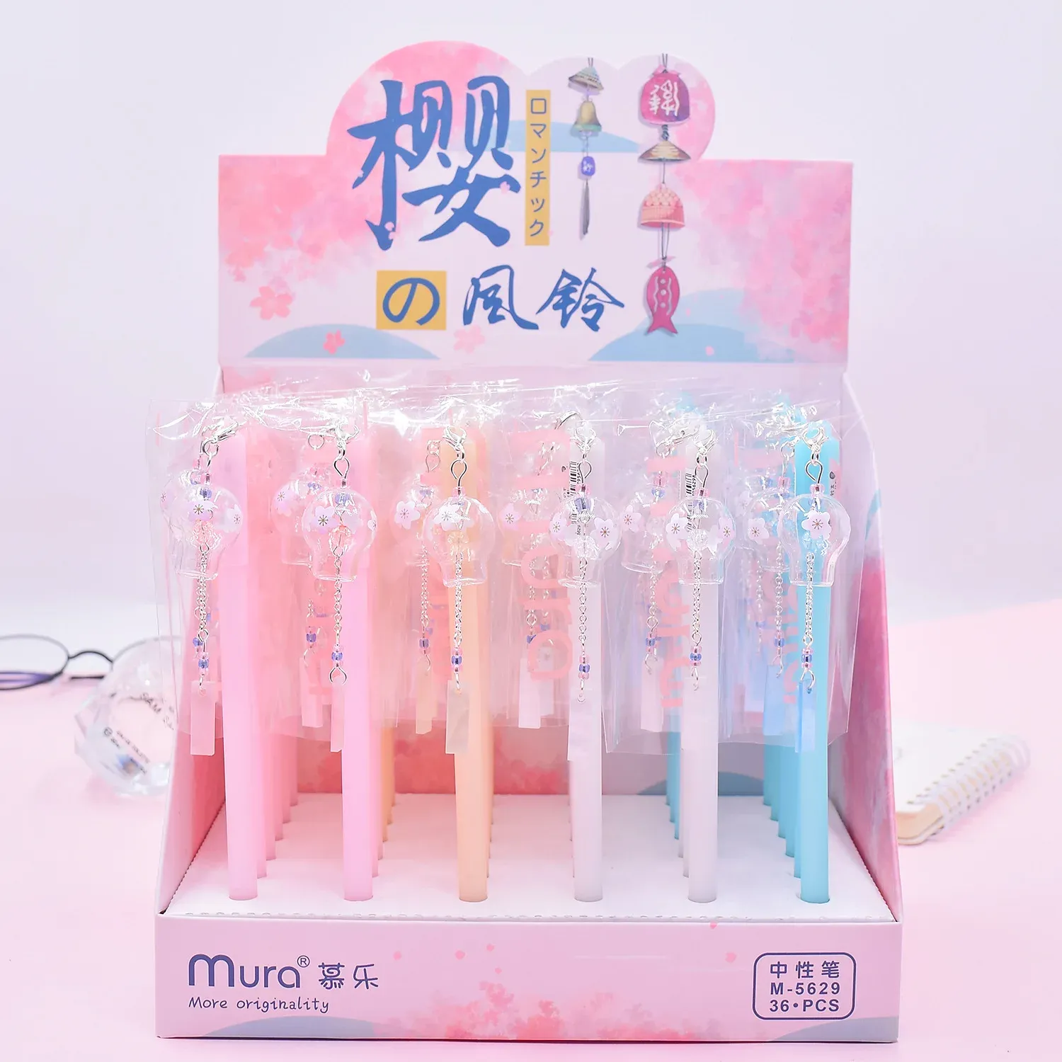 ペン36 PCS/ロットSAKURA WIND CHIMESペンダントジェルペンかわいい0.5mmブラックインクニュートラルペンプロモーションギフト文房具学用