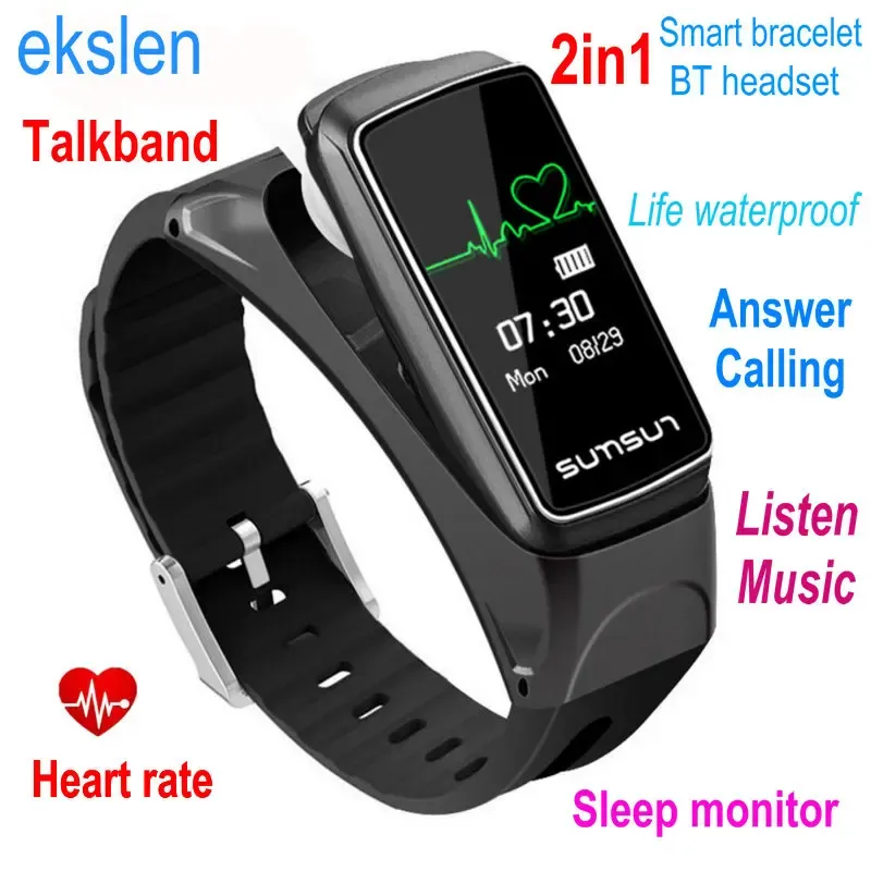 Bracelets ekslen b7 talkband bracelet intelligent 2in1 casque Bluetooth avec cote de bracelet cardiaque.