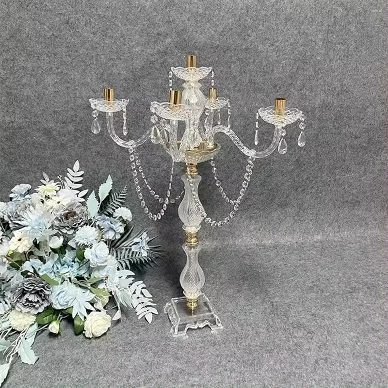 Feestdecoratie groothandel duidelijke kandelaarhouder Candelabra 5 Arms Acryl Tall Candle Center -middelpunt voor bruiloft