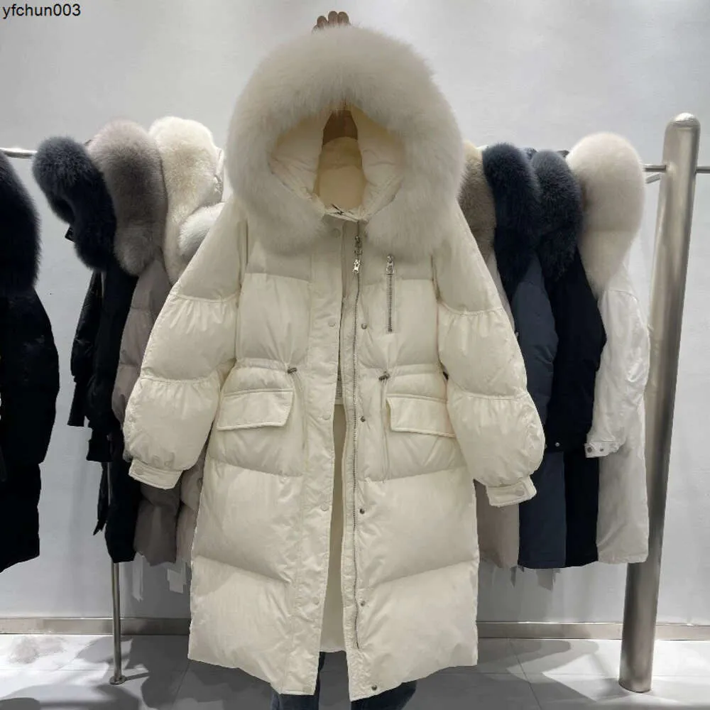 Down Jacket Womens Mid Length Winter New Version Design med en känsla av midja åtdragning och förtjockad knäisolering