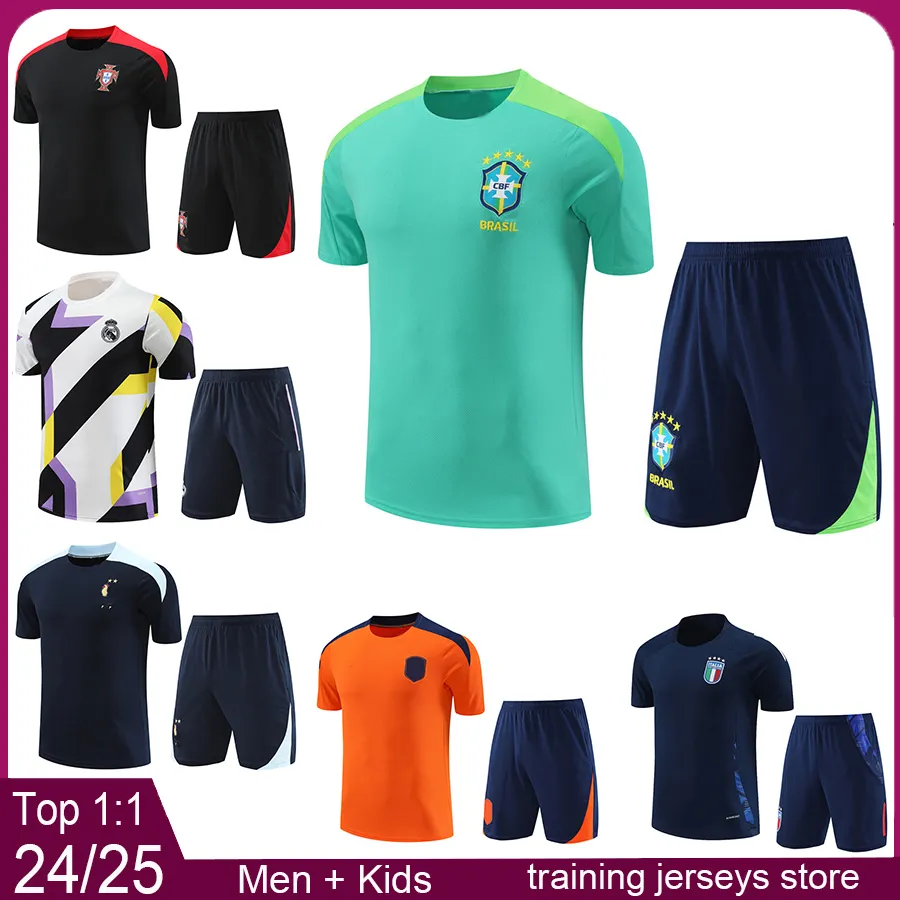 Brasil Portugals Männer vor dem Spiel Jersey Französische Kinder Fußballkits 2024 Mexikos Niederlande Real Madrid Trainingshemd 23 24 25 Italien Argentinien Fußballtrikots Kit