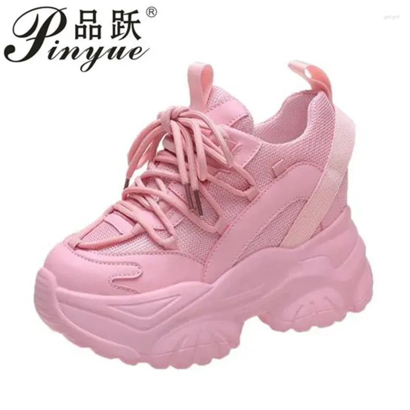 Casual Shoes 9.5cm White Black Sneakers Women Breathable Increase Height Air Cushion Sports Platform 34 3