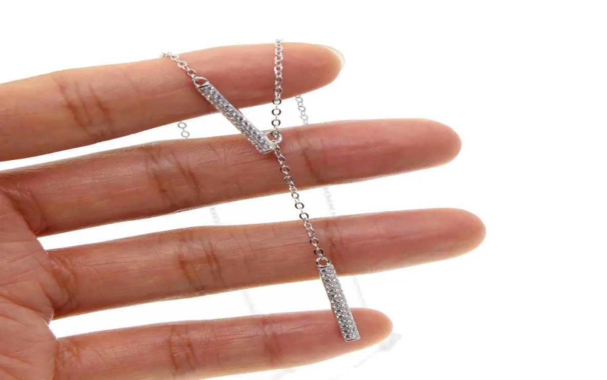 Wholelariat Y necklace Rhodium plated 925 sterling silver summer women sexy necklaces with double cz bar charm simple fashion8565669