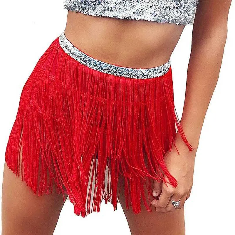 Skirts Xingqing Tassels Pack Hip Women Clothes Schoolgirl Short Skirt One Size Color Sequined High Waist Elastic Female Party Skirt Y240420