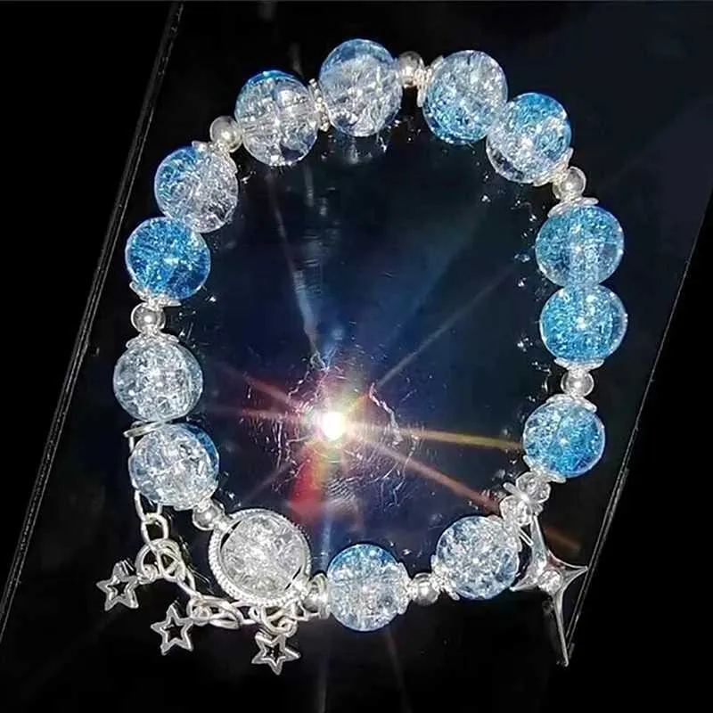 Chain Fashion Sweet Crystal Star Bracelet Beads Charm Elastic Bracelet For Women Girlfriend Jewelries Accessories Gifts Y240420