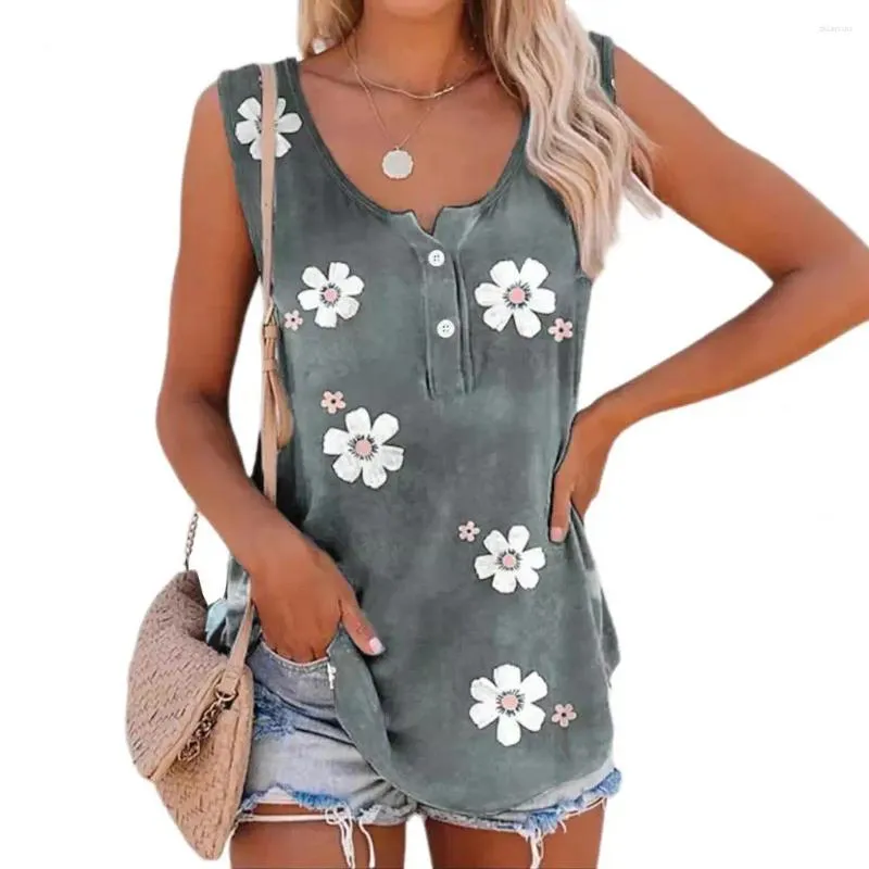 Women's Tanks Women Floral Print Vest Tank Tops For Summer Streetwear With Buttons Loose Flowy Tunic Shirt Ladies