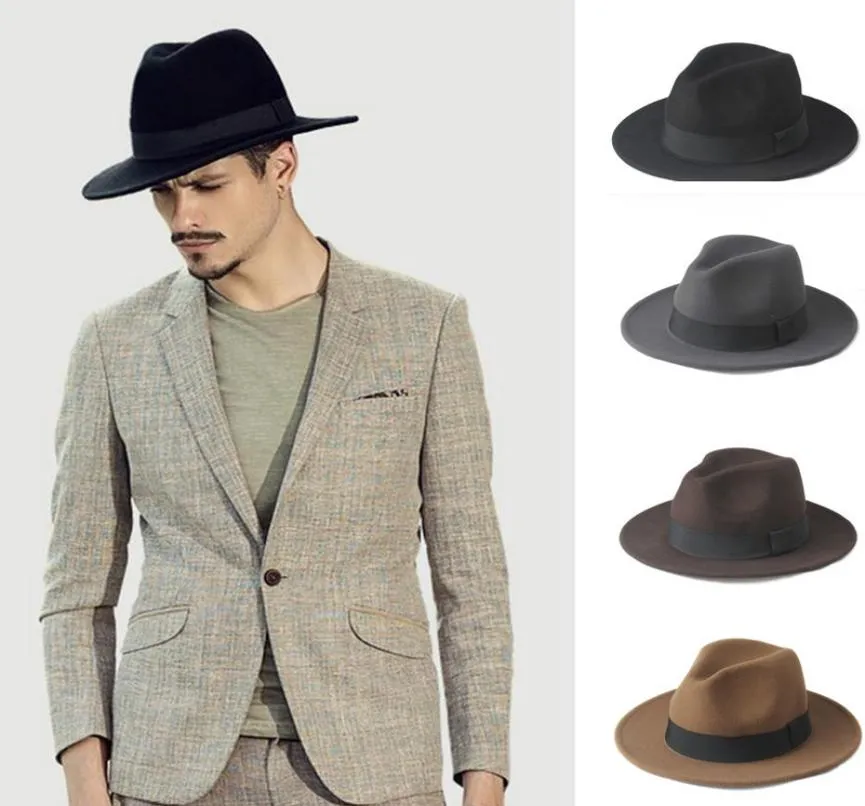 2 Big Size 100 Wool Men Filt Trilby Fedora Hat For Gentleman Wide Ram Cloche Panama Sombrero Cap Size 5658Size 5961cm Y199179075