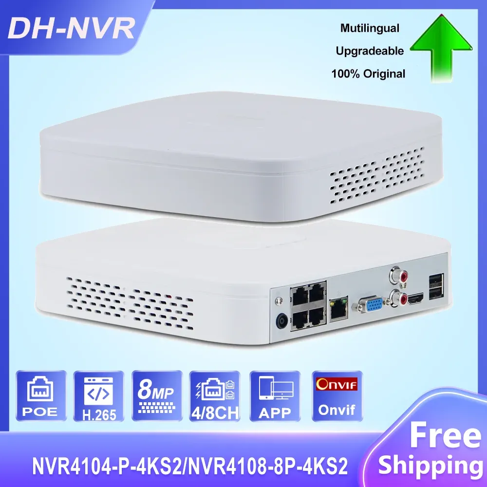 Lens Dahua NVR 4K 4/8CH POE 8MP NVR NVR4104P4KS2 NVR41088P4KS2 H265 Övervakningsvideoinspelare för IP -kamera