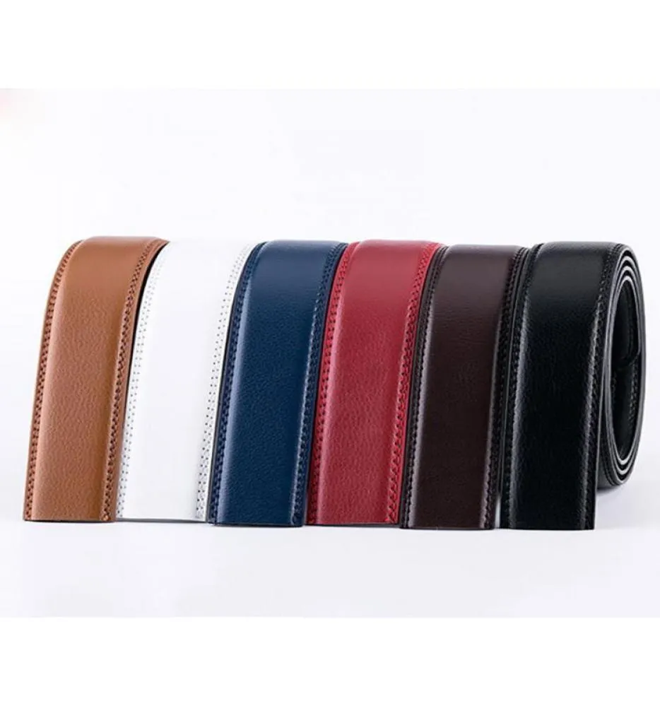 Riemen Men39s Automatische lederen riem 35 cm zonder gesp beschikbaar in blauw rood bruin wit of zwart 110130cm longebelts2348500