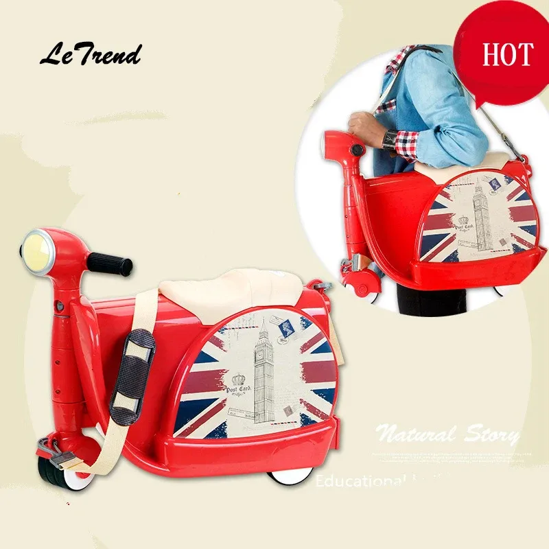 Carry-Ons Letrend New Cartoon Cute Children Motorcycle Luggage Trolley Suitcases Travel Bag Suitable For Student Girl Boy Baby Ride Trunk