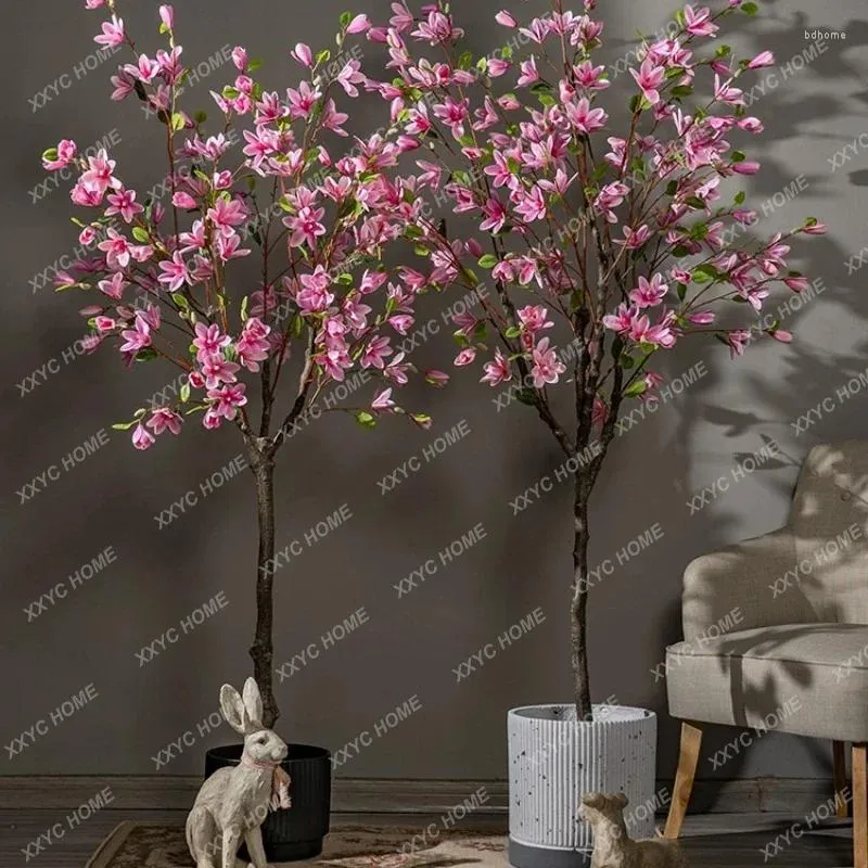 Flores decorativas grandes árvores imitativas Magnolia kapok árvores de flores falsas da vegetação da vegetação da sala de estar interna e ornamentos do piso da loja