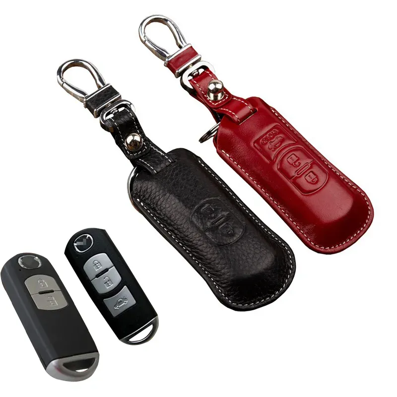 Stickers 2017 leather key Fob cover case for Mazda 2 3 Miata 6 CX5 2014 2015 AXELA Atenza key holder bag accessories