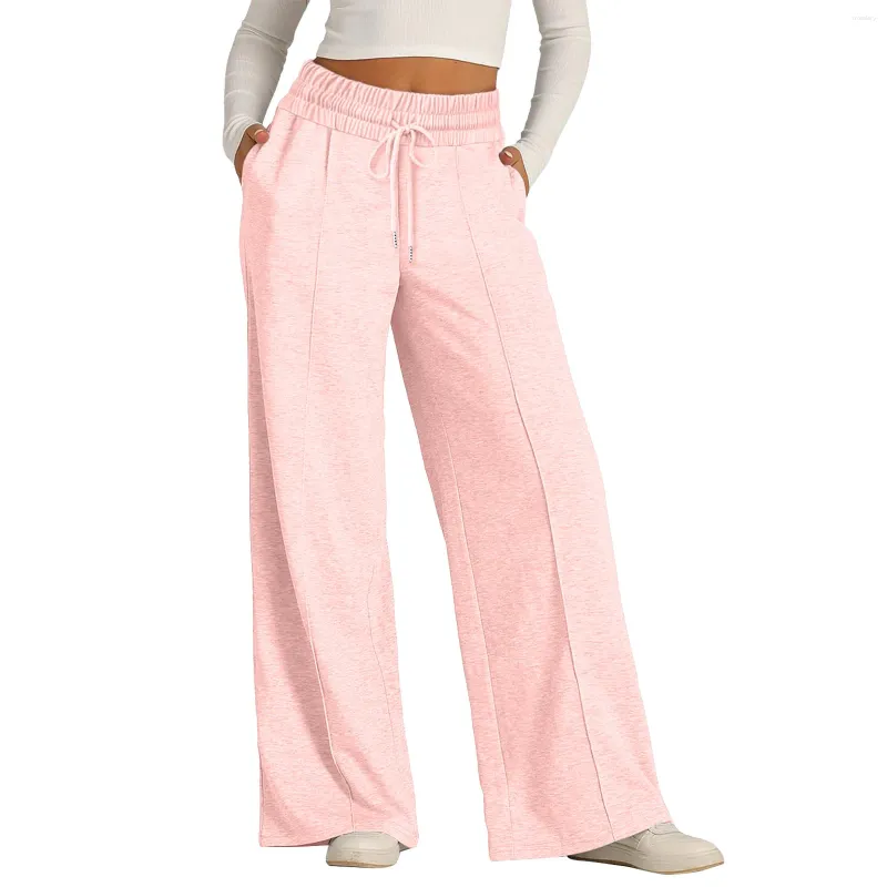 Women's Pants Women Cotton Oversized Wide Leg Lightweight Sweatpants Elastic Drawstring Straight With Pockets