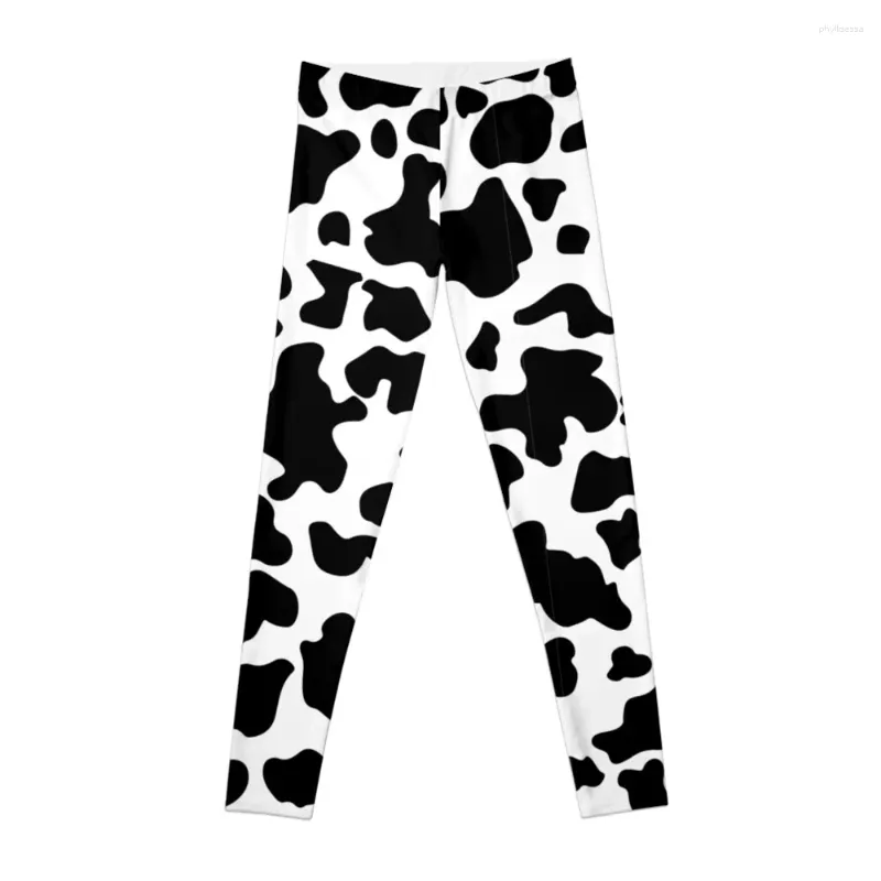 Calças ativas Leggings de vaca preta e branca