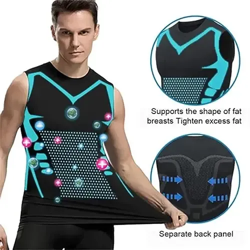 Gilet de mise en forme ionique pour les hommes Silk Silmming Gest Corps Shaper Compression Shirts Top Top Tamim Control Sheveles Fitness Shirts 240420