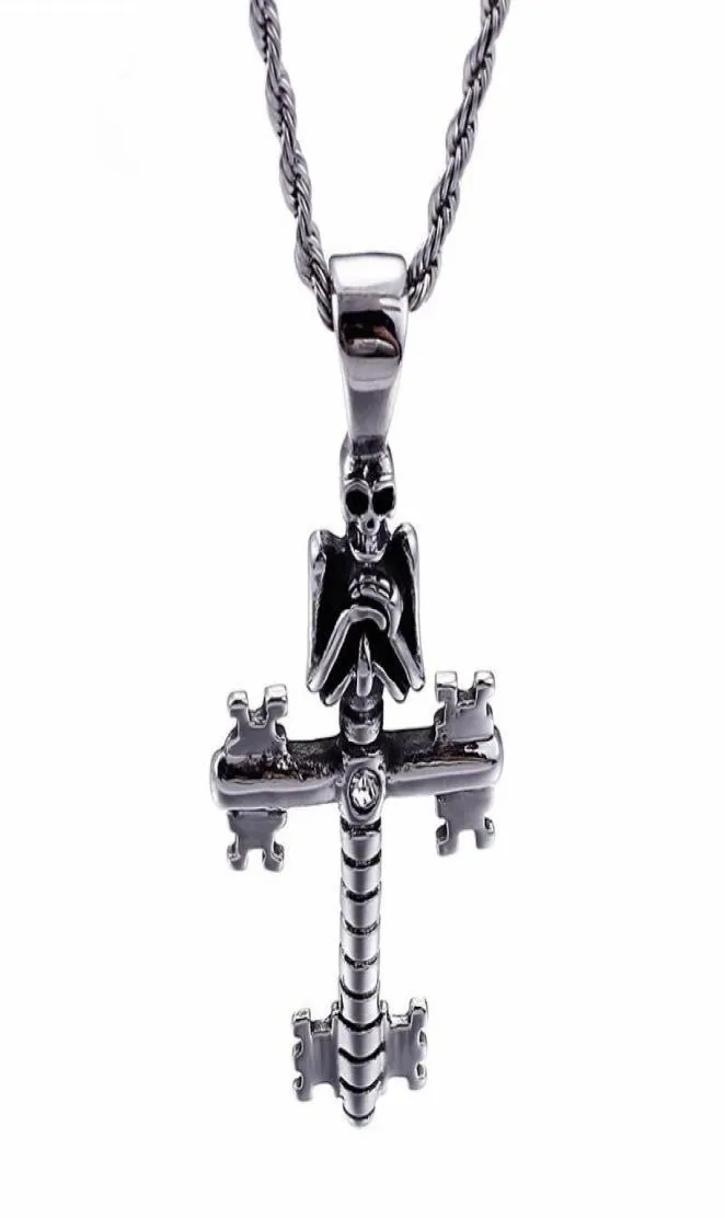 Punk Evil Skull Pendant Halsband för män Rostfritt stål Cross Chain Gothic Biker smycken Tillbehör2505230