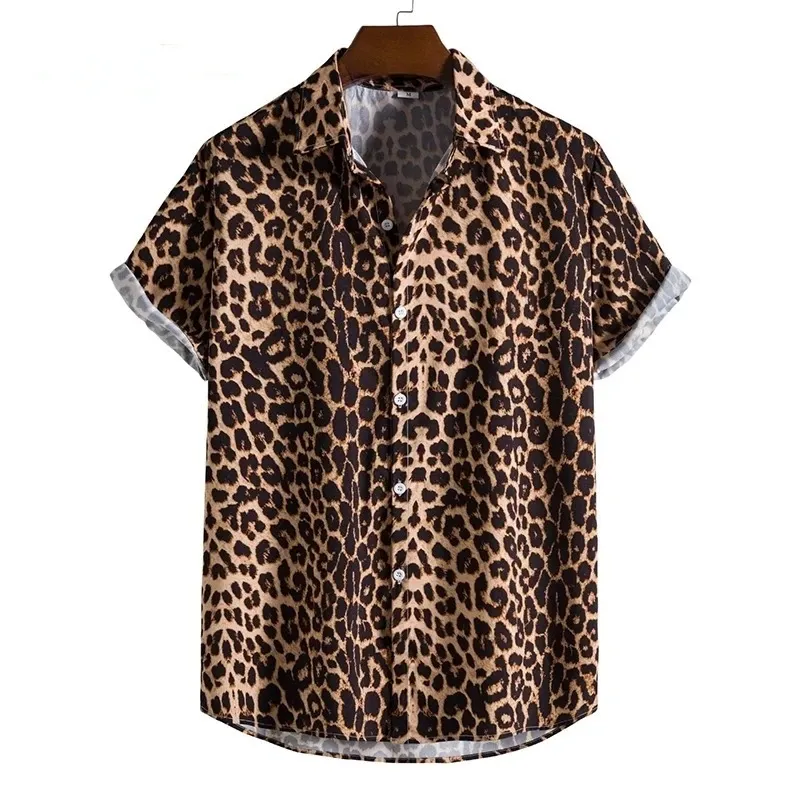 Leopard Hawaiian sexy floreale maschio camisa slim fit maniche corta festa spiaggia camicie da uomo casual maschile per uomo abbigliamento sociale retrò 240418