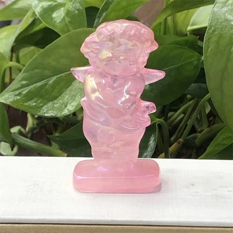 Figurine decorative Aura Natural Rose Quartz Angelo Boy Struttura di pietre Healing Reiki Decorazione per la casa Accessori per la stanza