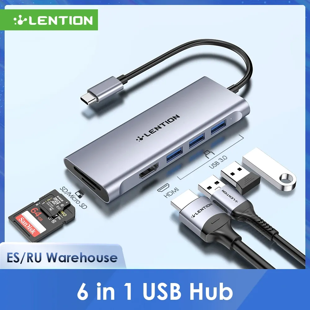 Hubs Lentions USB C HUB ile 4K HDMI 3 USB 3.0 SD 3.0 Kart Okuyucu Uyumlu 20232016 MacBook Pro 13/15/16 MODERFORT STIRE SÜRÜCÜ