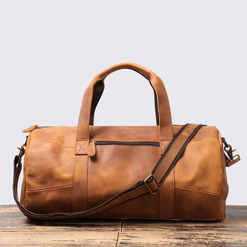 Cowhide Leather Duffle Weekender Bags Carry On Messenger Bag Mens Vintage Duffel Travel Gym Sport Tote Leathfocus 240419