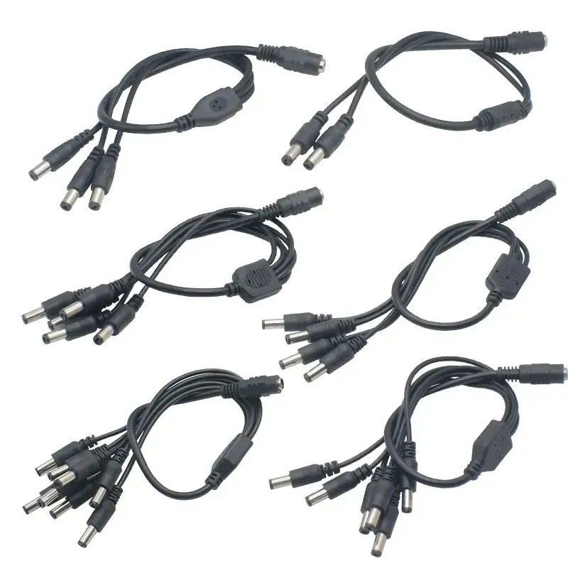 2024 DC Power Jack 5.5x2.1mm Câble d'alimentation CC 1 Femelle à 2,3,4,5,6,8 Adaptateur de séparateur de fiche masculin pour la caméra de vidéosurveillance et la bande LED DC