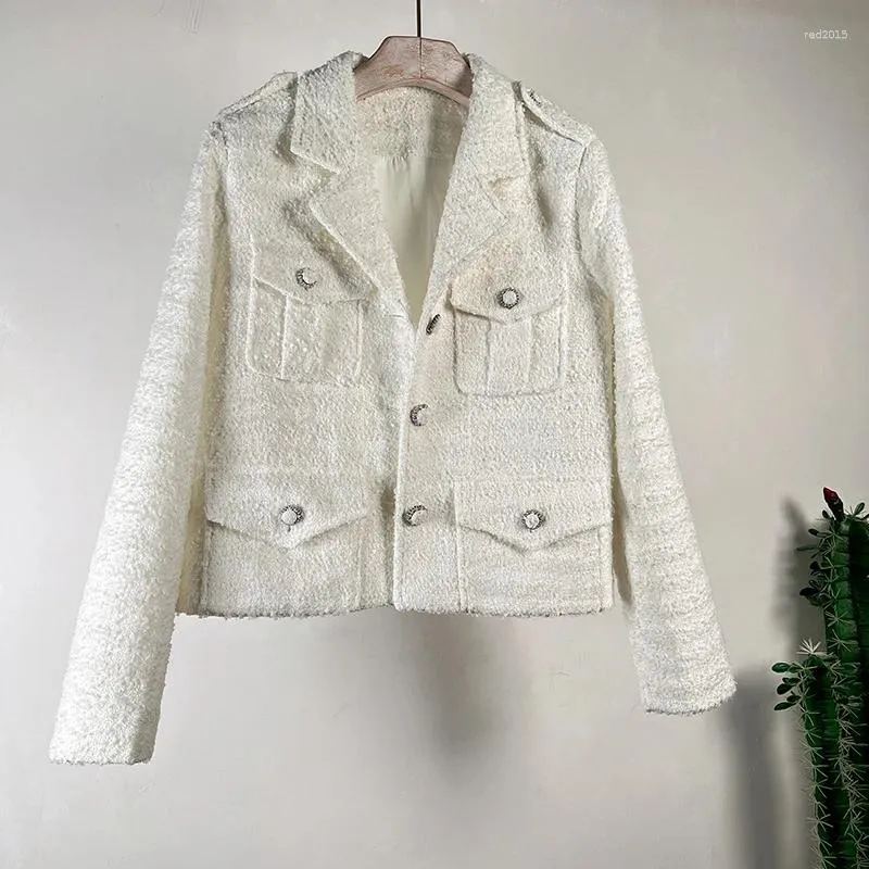 Women's Jackets Small Fragrant White Thin Coat Long Sleeve Fashion Casual Lapel Pink Korea Chic French High Quality Lady Tweed Jacket