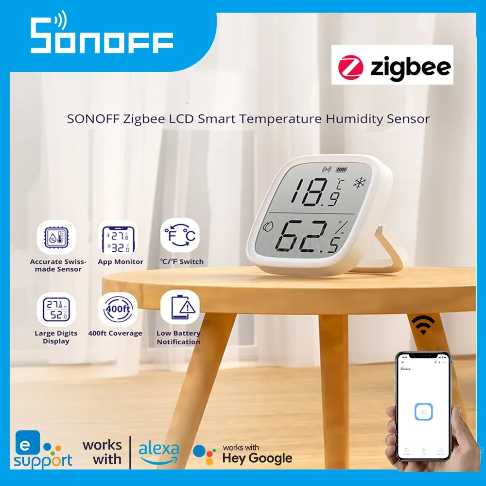 Kontroll SONOFF SNZB02D ZIGBEE 3.0 SMART Temperaturfuktighet Sensor 2.5 "LCD -skärm smart scen kompatibel med GoogleHome Alexa