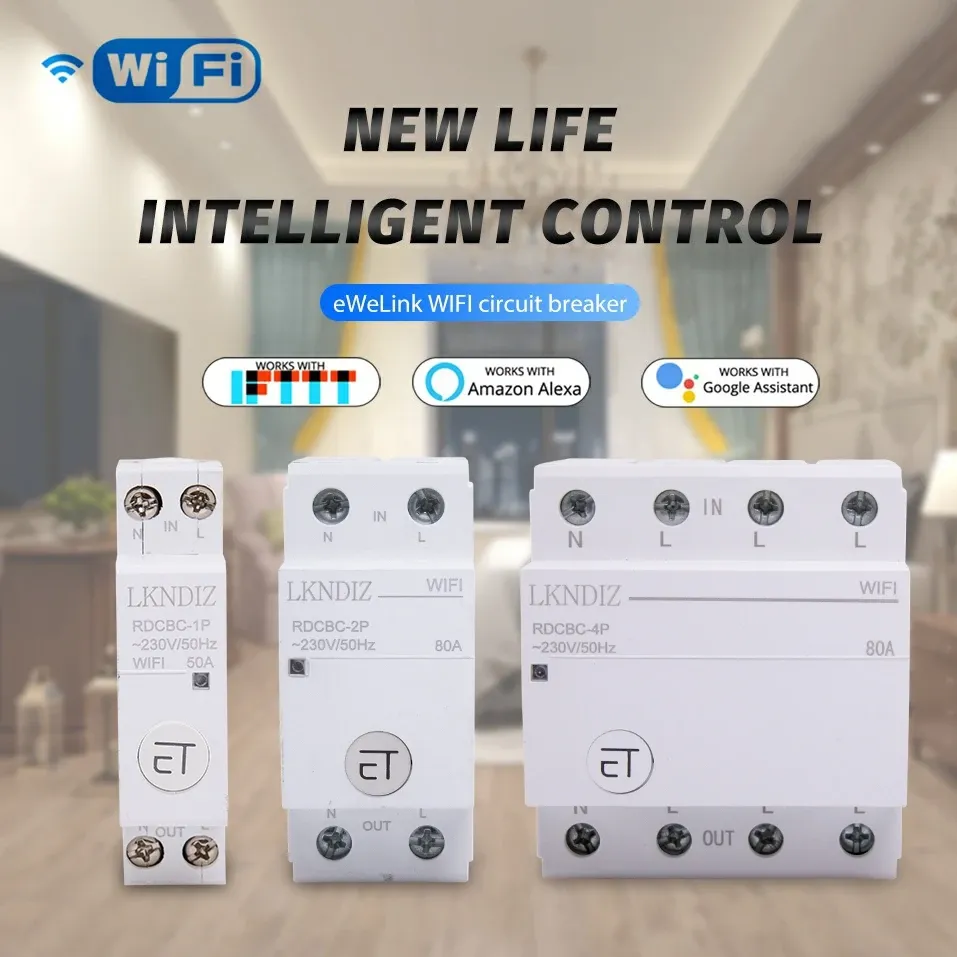 Control Ewelink Smart Wifi Circuit Breaker Remote Control by Voice Control with Alexa and Google Home 18mm Din Rail Rdcbc1p 2p4p