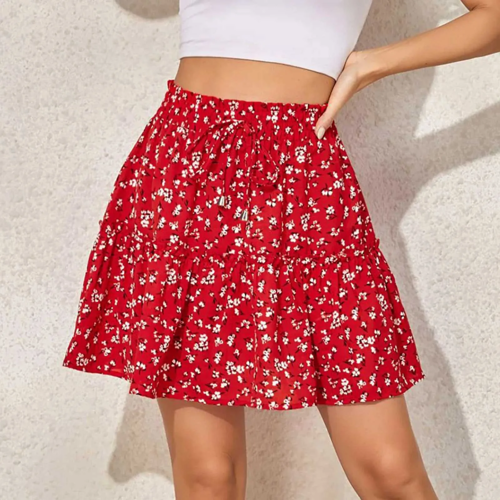 Signe Womens Summer Vintage Floral Stampa alta Gonnetta increspatura Elegante Swing casual Sweaian Mini Short Short Short 2023 Y240420