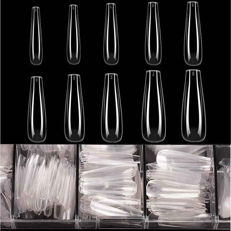 500pcs Tips de clou Extra Long Coffin Faux Nails Appuyez sur de faux ongles avec des conceptions de colle artificielle Salon Nail Art Tools