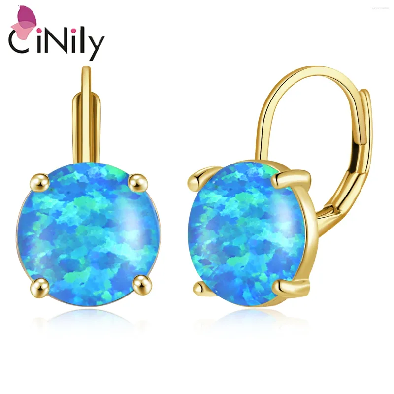 Hoop Earrings CiNily Cute Delicate Blue Opal Round For Women Girls Yellow Gold Color Simple Small Fashion Jewelry Gifts