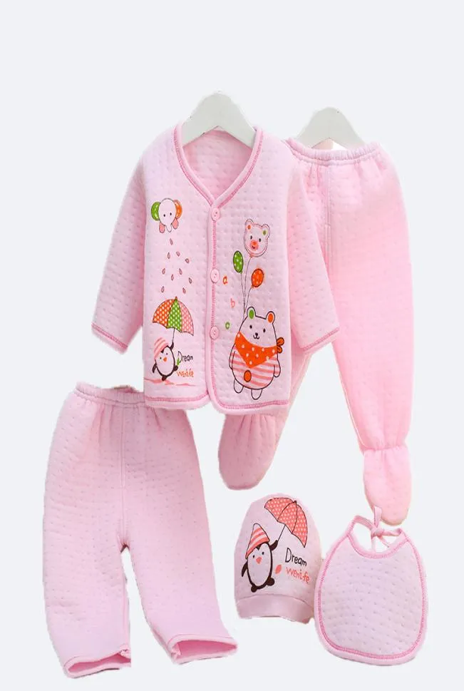 Pasgeboren cartoonpakken 14 Design Baby Baby Dikke thermisch ondergoed Kinderkleding meisjes katoen outfits jongens 5 stuks pakken 0602295655653