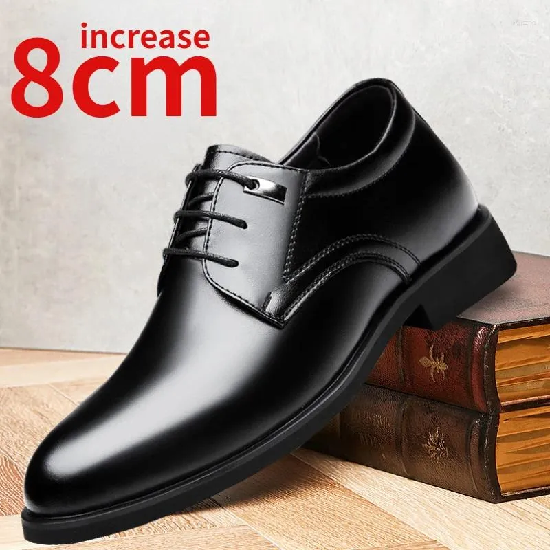 Klädskor Mäns höjd ökade 6-8 cm Business Suit Casual Leather Höjande hiss Derby Bröllopsbrudgummen