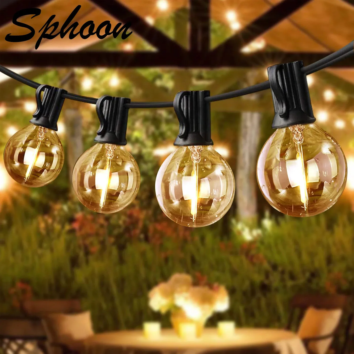 SPHOON 15M 20M Connectable LED String Light E12 Base G40 IP44 étanche Dimmable Garland Garden Wedding Fairy Lights Home Decor 240411