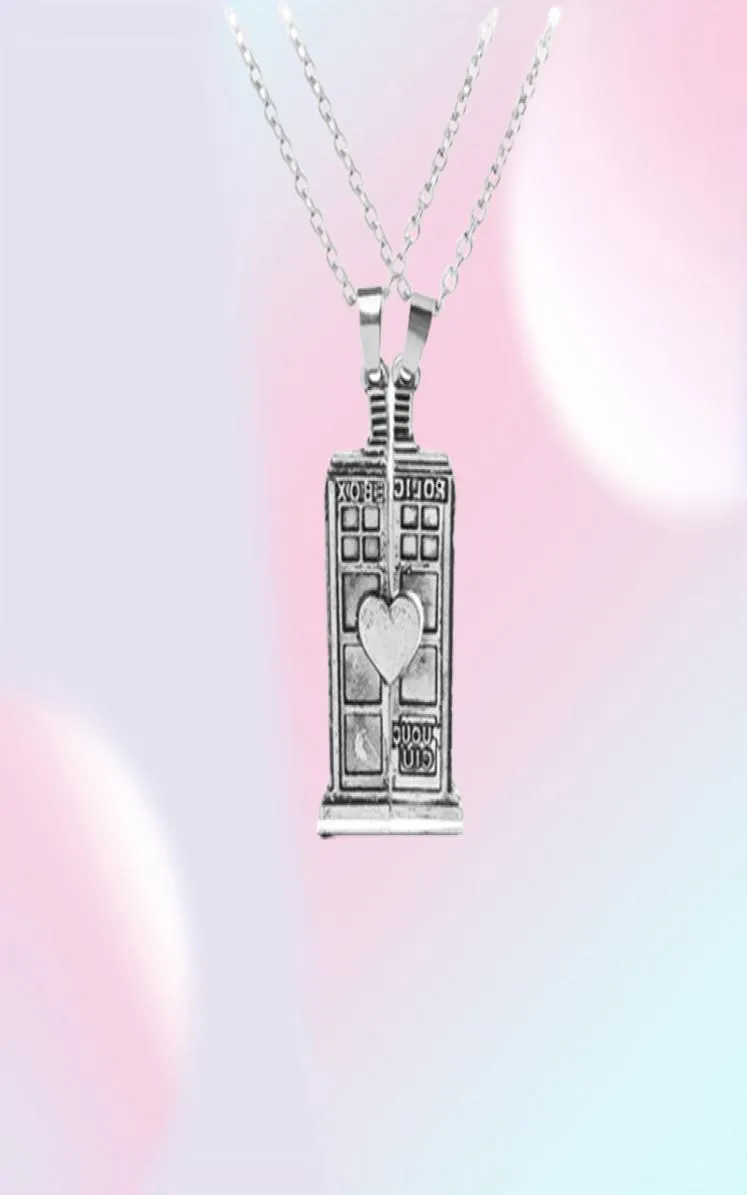 Movie Doctor Who TARDIS Phone Booth Necklaces Vine Silver Couple Splice Love Heart Pendant Necklaces For Women Jewelry Crafts Accessories7962766