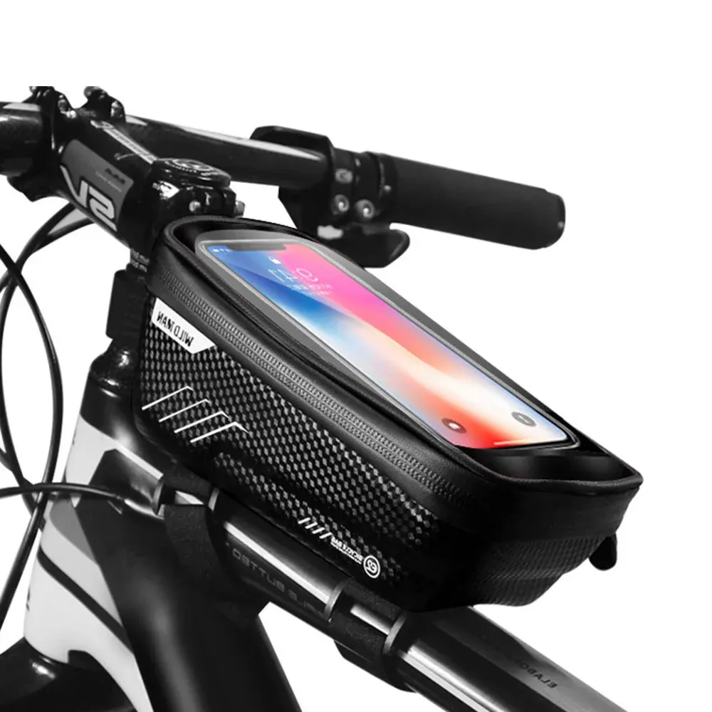 バッグ4.76.2インチのスマートフォンサイクリングフロントバッグバイクヘッドチューブハンドルパニエ用の防水自転車バッグ