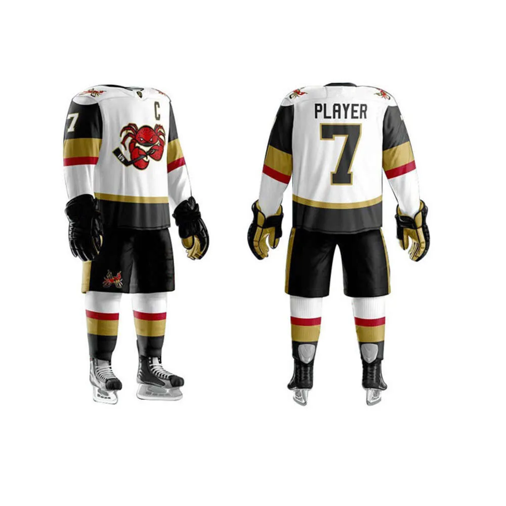 Hockey Jerseys Heat sublimation ice hockey uniform team uniform straight mens referee uniform childrens ice hockey uniform set in bulk