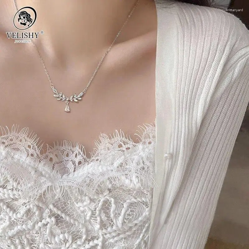 Correntes moda de forma de link de folha de cristal colares pendentes de cadeia para mulheres jóias de aniversário de casamento shinny