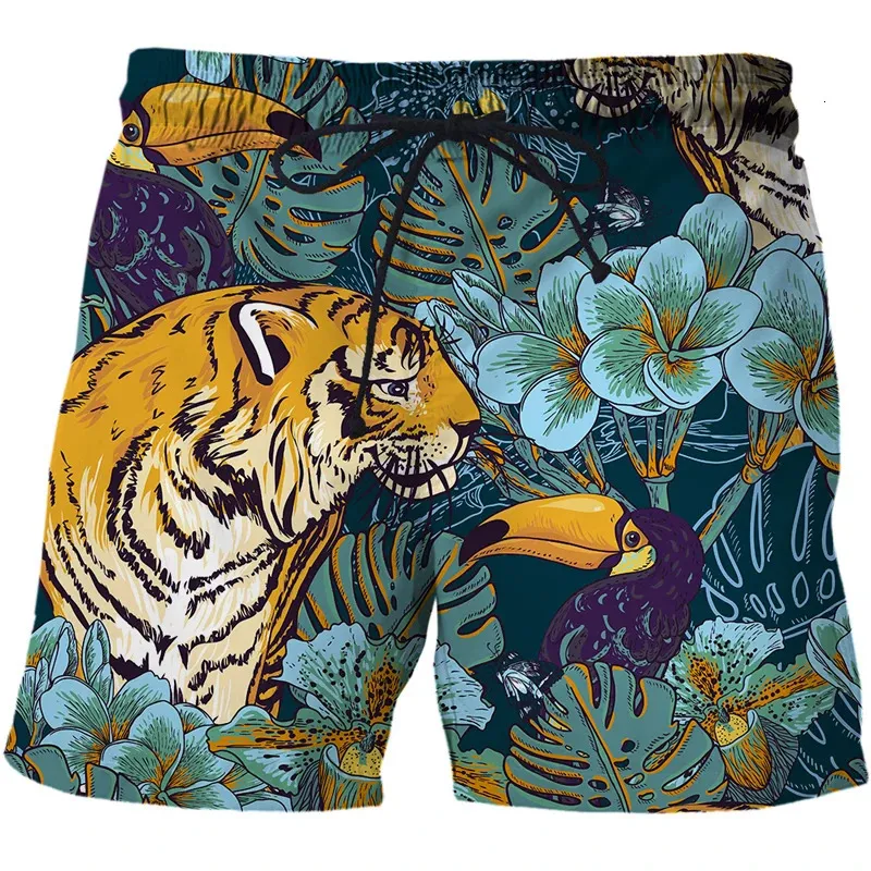 Fashion Animel Tiger 3D Tryckt mönster Shorts Mens Outdoor Leisure Sports High Quality Quickdrying Beach Pants Men Gym 240417