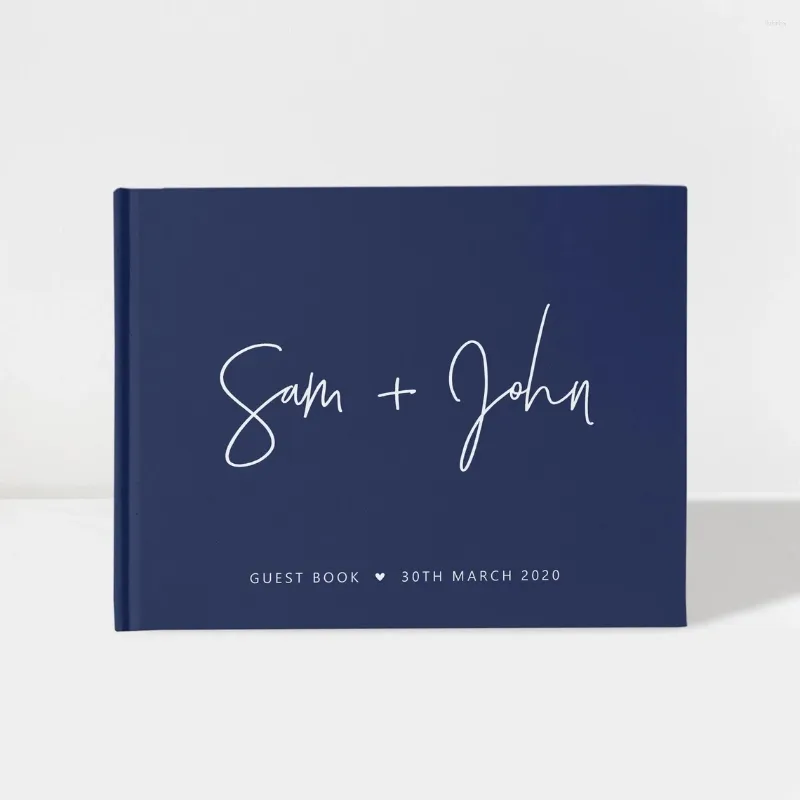 Party Supplies Custom Wedding Guest Book | Navy Blue And White 50 Sheets Of Paper Color Choices Available Design: A028